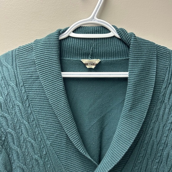 Denver Hayes Green Cable Knit V Neck Sweater - Picture 2 of 5